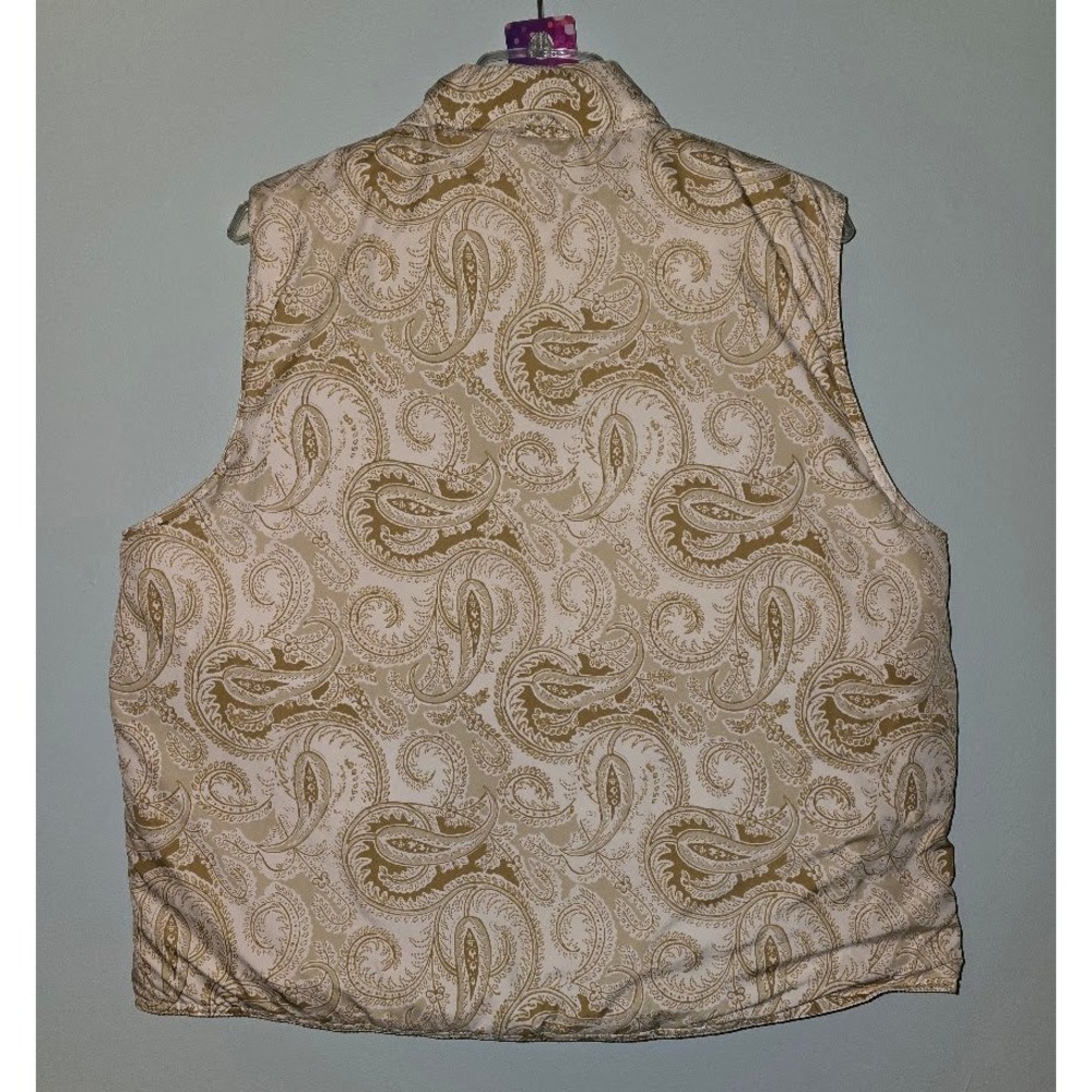 Lands' End Womens Puffer Vest Cream Paisley Reversible Down Filled Winter Size L - Picture 11 of 14